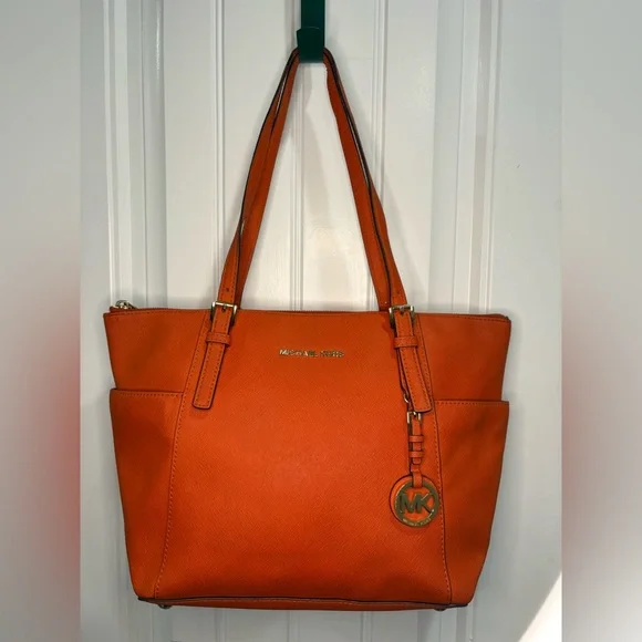 Michael Kors Bold Orange Charlotte Tote And Wallet - Picture 2 of 16